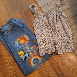 Floral Tank Top and Graphic Jeans Set